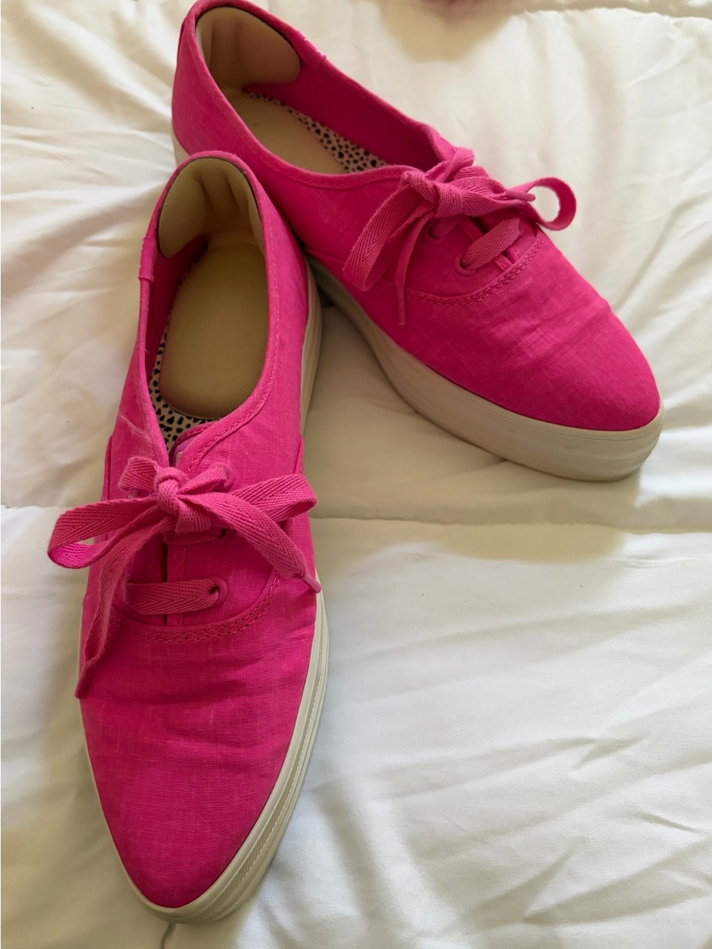 Keds Bright Pink Canvas Lace-Up Platform Sneakers